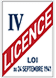 Plaque blanche avec bande diagonale rouge affichant le texte "IV LICENCE" et "LOI du 24 SEPTEMBRE 1942", symbole historique d'une licence.