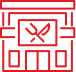Symbole rouge stylisé sur fond noir, structure abstraite avec un motif central en croix type Chi Rho et des formes géométriques complexes.