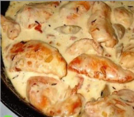 Emincé de volaille lardons moutarde