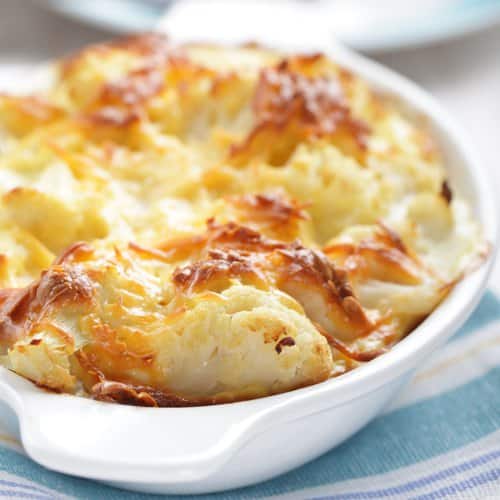 Cauliflower and cheese gratin in the baking dish